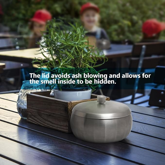 JSVER Stainless Steel Cigar Ashtray with Lids for Home Office Decoration, Outdoor Patio, Balcony (Silver)