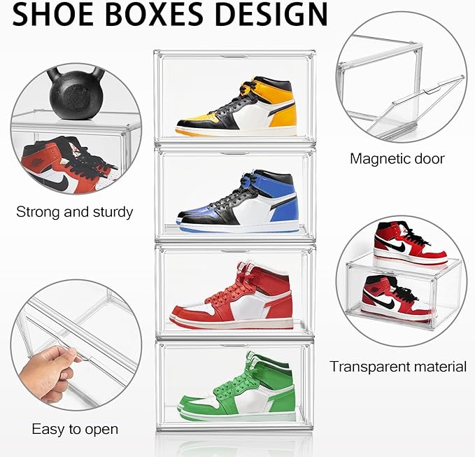 Acrylic Shoe Box, Sneaker Display Case Transparent Box Shoe Storage Bins Clear Plastic Stackable Boot Handbag Organizer Containers with Lids, 1Pack Size 12