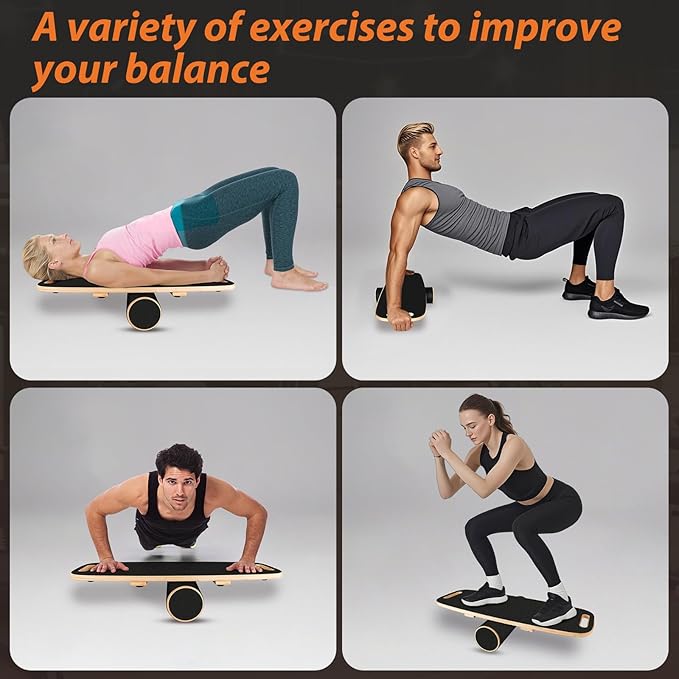 Balance Board for Adults | Wobble Board with Adjustable Stoppers - 3 Different Distance Options | Wooden Balance Boards for Improve Balance, Surf Trainer & Physical Therapy