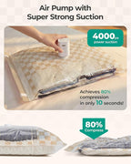 BAGSMART Travel Vacuum Seal Bags with Pump, Jumbo Vacuum Storage Bags for Clothes Blankets Comforters, Space Saver Bags for Travel, Compression Bags for Seasonal Storage-Khaki Checker
