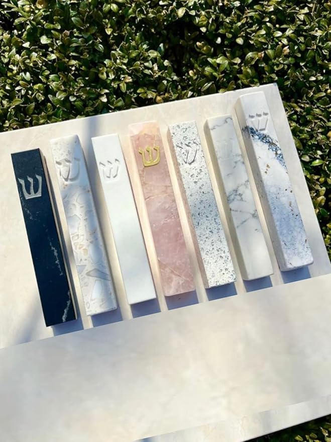 A&S Mezuzot Quartz Mezuzah Case with Engraved Shin Design Easy Peel and Stick Judaica Door Mezuza (Pink, 6 Inches)