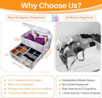 2 Pack Sock Underwear Drawer Organizer Divider - Closet Organizers and Storage Dresser Organizer Wardrobe Clothes Box Storage Bins with Lid for Bra, Socks, Leggings, Shirt, Panty (Grey)