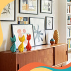 AceOrbit 3pcs Mid Century Modern Decor Medieval Table Decor Resin Cats Orange Blue and Yellow Resin Cats for Home Desktop Sculpture Office Table Desktop Bookshelf Mantelpiece Shelf Centerpiece
