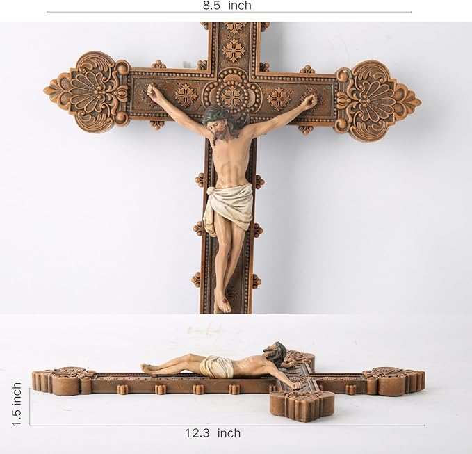 BC Catholic Crucifix Wall Cross, Holy Cross, Religious Gift, Hand-painted in Vintage Style Full Color, 12"H by Buildclassic