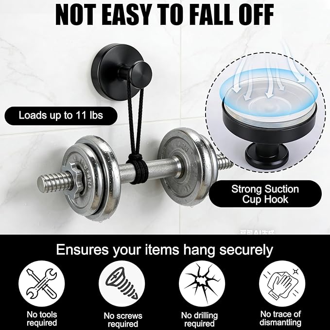 Mity rain Suction Cup Hooks for Door Wreaths, Reusable Metal Wreath Hangers for Front Door Glass Windows, Strong Hold No-Drill Wreath Holder Ideal for Holiday & Christmas Door Decorations（Black）
