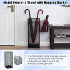OwnMy Metal Umbrella Holder for Entryway, Indoor Umbrella Stand for Entryway with Small Basket and Draining Tray, Modern Umbrella Storage Stand Rack for Home Office Hotel Entrance, 16.5" Height