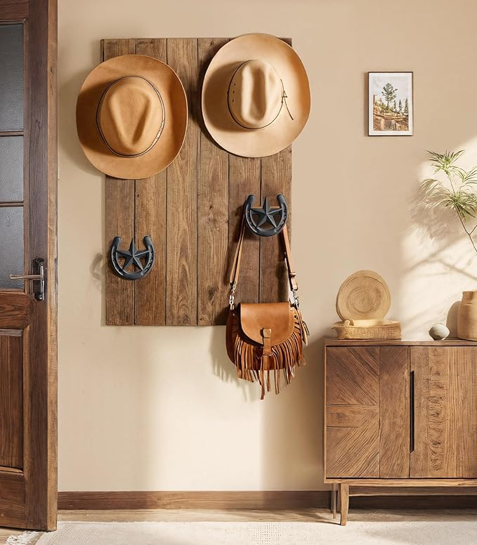 Cowboy Hat Hook for Wall, 4 Pack Cowboy Hat Rack, Metal Horseshoe Hanger, Hat Organizer, Western Hook for Wall, Hat Holder Display for Closet, Horse Supplies, Texas Gifts for Men, Black