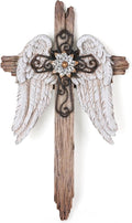 BC Home Decor Angel Wings Crosses Wall Décor, 12" H Angel Decoration Gifts For Women, Rustic Decor Style, Inspirational Wall Sculpture, Hand Painted by Buildclassic