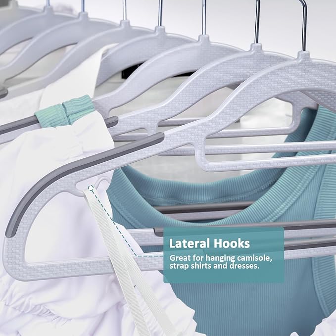 Pack of 50 Coat Hangers, Space-Saving Plastic Clothes Hangers, Non-Slip, 0.2 Inches Slim, 360° Swivel Silver Hook for Shirts, Pants & Wet/Dry Garments, Light and Dark Gray
