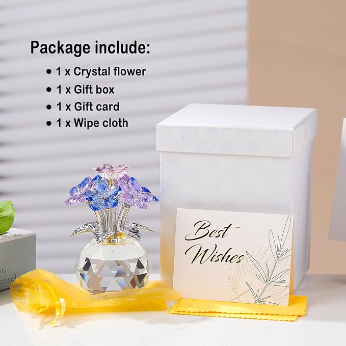 Arikyrist Crystal Multicolor Forget-Me-Not Bouquet Figurines Gifts for Women Flowers Collectible Decoration for Living Room Romantic Presents for Her Wife Mom Anniversary Birthday