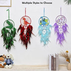 Handmade Dream Catcher, Animal Design Feather Dream Catchers Wall Decoration, Art Craft Feather Wall Decor for Home, Gift for Girls Kids Women (Green)