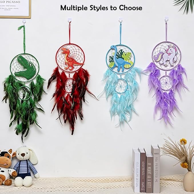 Handmade Dream Catcher, Animal Design Feather Dream Catchers Wall Decoration, Art Craft Feather Wall Decor for Home, Gift for Girls Kids Women (Green)