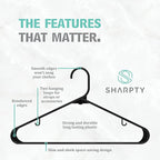 Sharpty Plastic Hangers Clothes Hangers for Clothing, Closet, Coats & Shirts - Durable & Space Saving - for Everyday Standard Use, Room Essentials & Basics - 20 Pack - Black