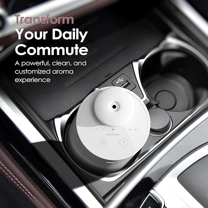Airversa Waterless Diffuser for Essential Oil, Car Diffsuer, Battery Operated Nebulizer, 0.7 Fl Oz/ 20mL, Mini Scent Air Machine, 3 Timers & 3 Mist Levels for Home, Room, Car, Office - AN6 Cooo Gray