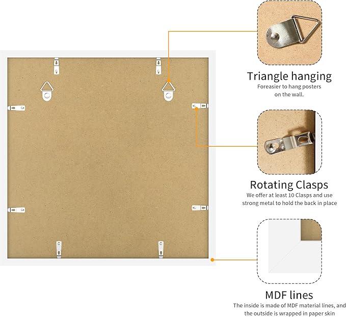 20x20 Picture Frame 3 Pack - White Poster Frame Display Pictures 16x16 with Mat or 20 x 20 Without Mat for Wall Hanging Horizontal and Vertical