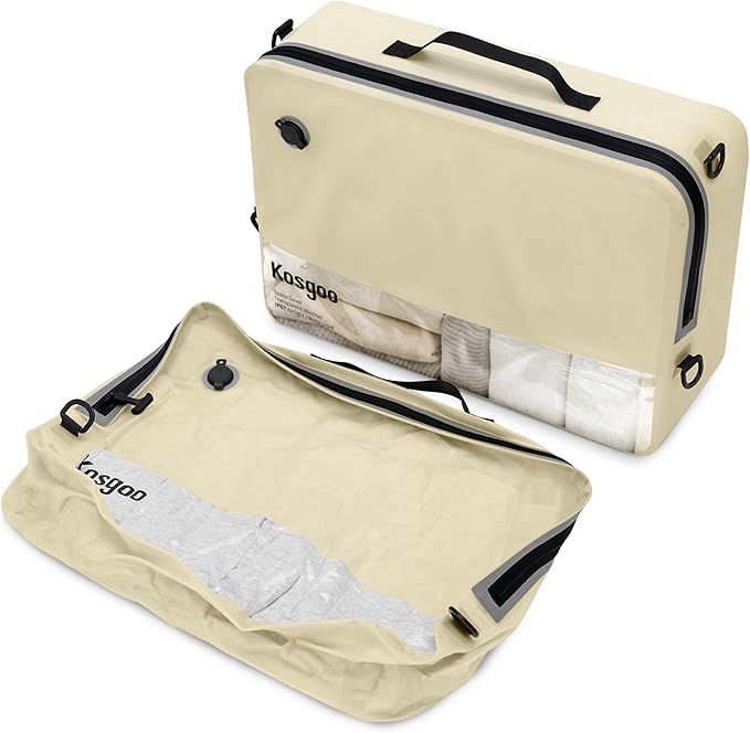 Vacuum Seal Bags for Travel 180° Open Compression Packing Cubes for Carry-on Luggage, IP67 Waterproof Space Saver Storage Bag (1 Large Pack No Pump Beige)