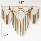 IOWER Boho Woven Wall Hanging Handwoven Brown and White Geometric Tapestry Handmade Macrame Decor for Modern Bedroom Living Room Apartment Office Home 47" W x 35" L