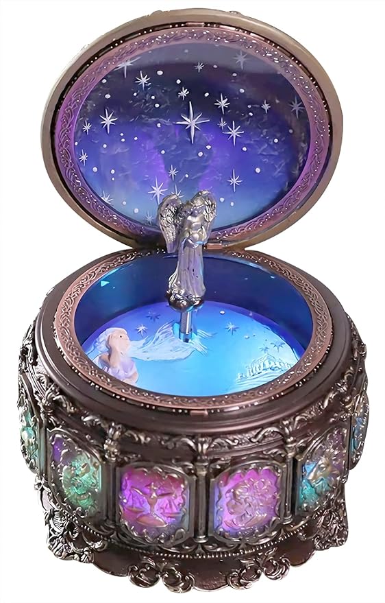 Vintage Music Box Constellation Style Plays Always with Me Tune, Goddess Rotating Musical Box Sankyo 18-Note Wind Up Hand-Painted Collectible Zodiac Gift for Christmas Birthday