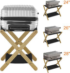 Heybly Luggage Rack, Folding Suitcase Stand with Storage Shelf, Heavy-Duty Luggage Holder for Guest Room Bedroom Hotel, Holds up to 165 lb, Natural, HLR010N1