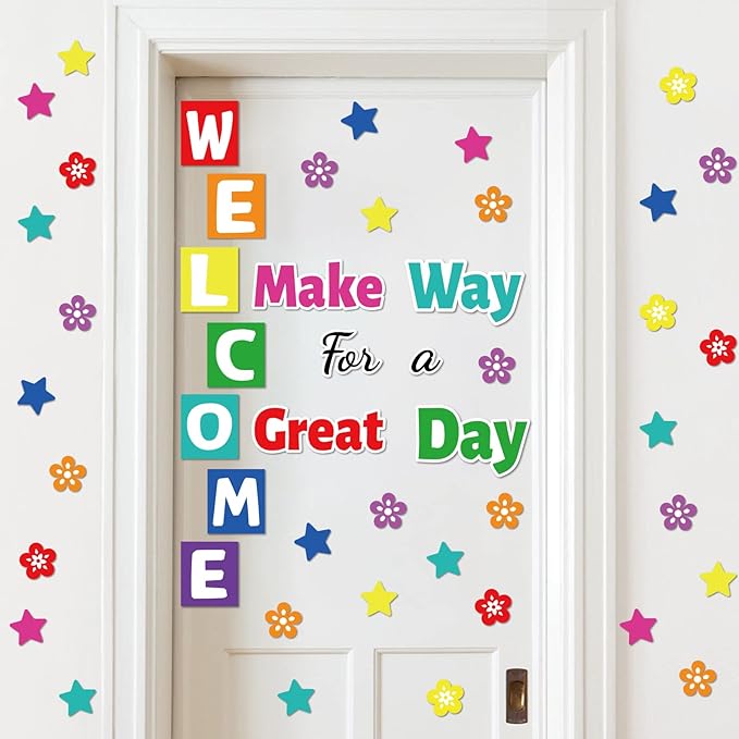 Classroom Bulletin Board Decoration Set Welcome Banner Wall Door Decor Colorful Classroom Decorations for Kindergarten Preschool Elementary Middle School (Welcome, Make Way for a Great Day)