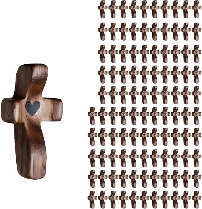Wooden Comfort Pocket Prayer Cross 105 Pack Handheld Wooden Cross for Church,Christian Gift,Ministry, Sunday School Gifts
