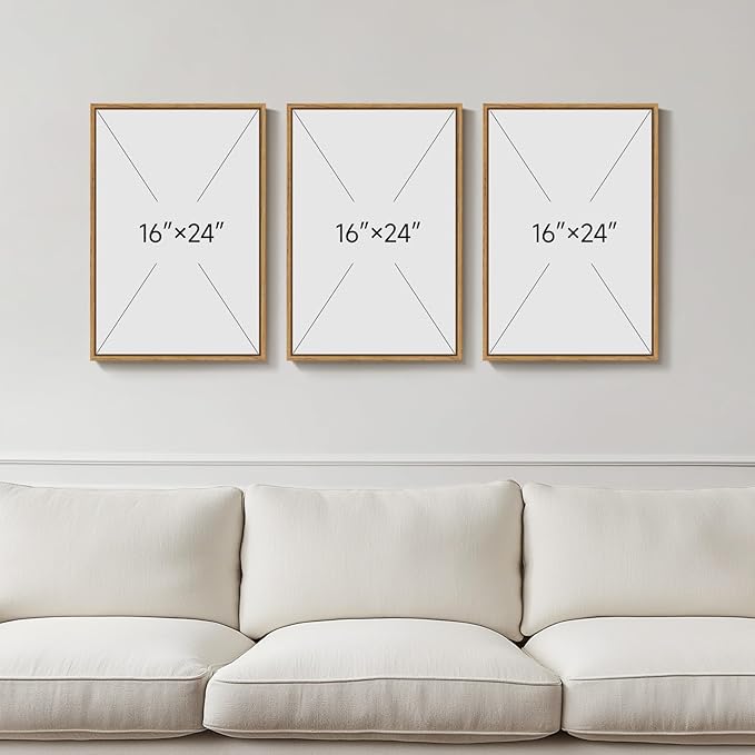 Framed Modern Neutral Wall Art for Living Room, 3 Piece Nature Summer Cozy Canvas Prints Painting, Minimalist Farmhouse Cat Botanical Peaceful Wall Decor for Bedroom Dining Room Office, 16x24 Inch