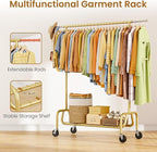 Heavy-duty Clothing Rack with Wheels, Rolling Clothes Rack, Clothes Racks for Hanging Clothes, Metal Standing Garment Racks, Gold