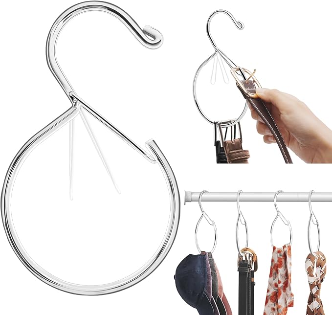 4 Pack Belt Hanger, Tie Hanger & Belt Organizer, Rust-Proof Belt Hanger for Closet, Ties, Scarves, Bags & Accessories, Keeps Closet Neat & Organized, Silver