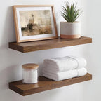 Homeforia Classic Walnut 18 inch Floating Shelf, High End Solid Real Wood Small 18inch Floating Shelves for Wall Mounted, 18in Floating Shelves, Heavy Duty Bracket, 18 X 6.5 X 1.75 inches, Set of 3