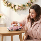 Pink Easter Decorations - Mini Farmhouse Vintage Metal Truck with Easter Eggs & Bunny, Pink Spring Farm-Style Pickup Decor for Table Tiered Tray Home Kitchen Office Keepsake Gifts