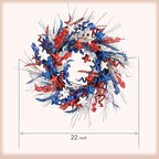 22-Inch Artificial 4th of July Wreath for Front Door - A Patriotic Masterpiece with Glitter Red White Blue Stars Tassels for Memorial Day Independence Day Indoor Outdoor Decor