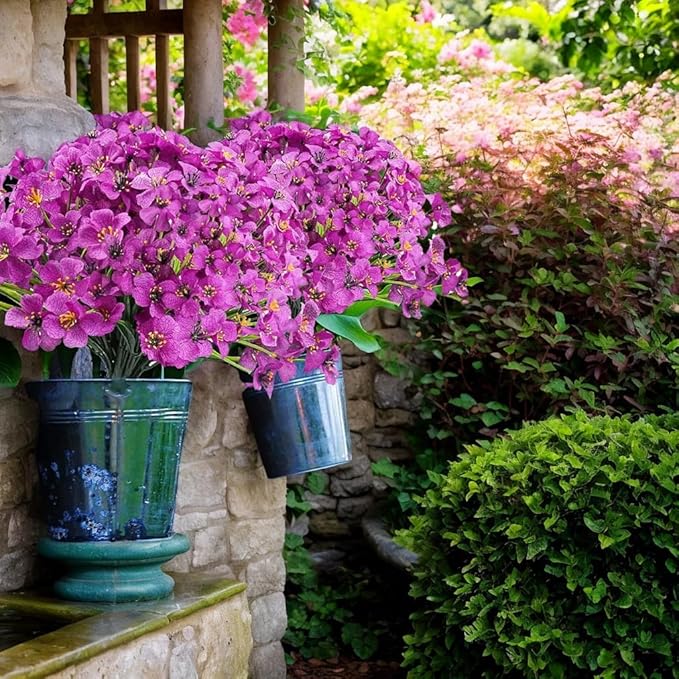 12Pcs UV Resistant Artificial Flowers Artificial Violet Outdoor Decor Realistic Faux Plants Silk Flowers No Fade for Patio Hanging Baskets Garden Pots Farmhouse Yard (Lotus)