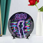 250th Anniversary Decorative Plates 8 Inch Patriotic Decorations Liberty Neon Glitch Commemorative Plates with Stand Memorial Day 4th of July Veterans Day Home & Office