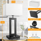 27.2’’ Tall Black Table Lamps for Living Room Bedroom, Bedside Touch Control Lamps with 2 USB Ports&AC Outlet, 3 Color Temp.&Stepless Dimming Desk Lamp Sets for Home Office, Pre-assembled White Shade