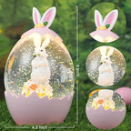 Easter Snow Globe Lantern with 6H Timer, Lighted Swirling Glitter Bunny and Eggs Decor, USB/Battery Operated Easter Decorations for Home, Spring Holiday Centerpiece or Gift
