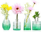 Mapoxy Glass Bud Vases Set of 4,Small Green Flower Vases for Wedding Centerpiece Table Decorations,Clear Vintage Embossed Mini Vases,Flower Arrangements in Vases for Party or Home Decor