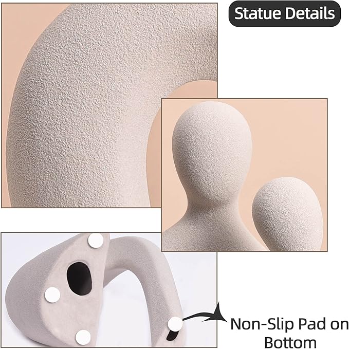 Quoowiit Ceramic Couple Sculptures for Home Decor, Abstract Lover Statue for Shelf, Office, Living Room, Bedroom Decorations - Anniversary, Valentine's Day, Birthday Gift (Grey)