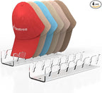 Nicetree Hat Organizer for Baseball Caps, 4 Pcs No Install Acrylic Hat Racks for 28 Baseball Caps Storage, Hat Stand for Caps Display and Organizer for Dresser, Bedroom, Closet, Office