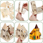 Thyle 6 Set Christmas Wooden House Kit for Craft DIY Christmas Village Unfinished Wooden Gingerbread House Make Your Own 3D Houses Xmas Painting Gift Craft Activity Creative DIY Art Decoration Project