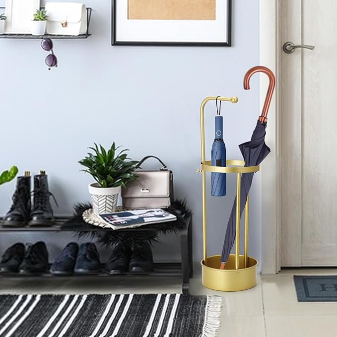 Golden Rust Proof Umbrella Holder, Entrance Drain Umbrella Bucket, Steel Circular Umbrella Holder, Umbrella Storage Rack, Suitable for use in Homes, Offices, Hotel Lobbies （Gold）