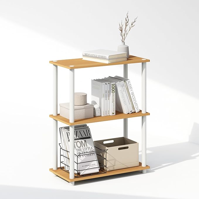 Furinno Turn-N-Tube Book Shelf, 3-Tier Bookshelf, Bookcase with Multipurpose Compact Display Rack, 11.6 x 23.6 x 29.6, for Living Room, Bedroom, Home Office, Beech