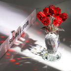 Movdyka Red Rose Crystal Flower Glass Roses Bouquet Gifts for Women Wife Mom Collectible Blown Glass Figurines Home Desk Decor Ornaments for Wedding Birthday Mothers Day Anniversary