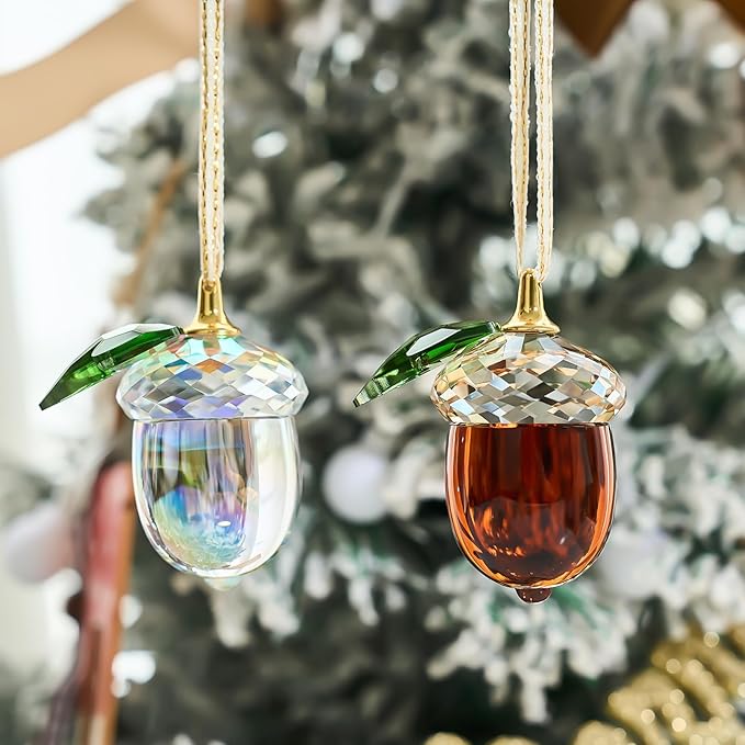 Crystal Acorn Christmas Tree Hanging Ornament Glass Acorn Hanging Ornament Brown Crystal Sun Catcher Decoration Winter Party Home Decoration
