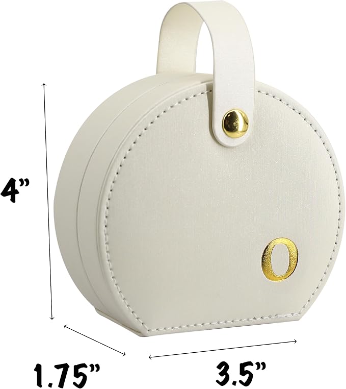 COLLECTIVE HOME - Travel Jewelry Case, Elegant Half-Moon Design with Gold Monogram, Detachable Handle, Personalized Accessory Organizer, Gift for Fashion-Forward Women and Teens (o)