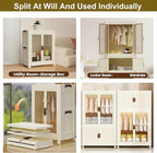 Portable Closet Wardrobe, Folding Storage Bins with Lid, Stackable Storage Box with Hanging Rod and Doors, Collapsible Plastic Clothes Cabinet with Wheels, 10 Hangers