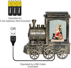 Wondise Lighted Christmas Snow Globes Musical Lantern with Timer, Battery Operated and USB Powered Spinning Water and Swirling Glitter Train Shape Holiday Decoration