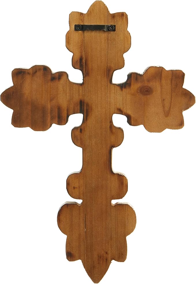 SOFE Decorative Wall Crosses for Home Decor, White Wash Wood Cross for Wall Decor, Rustic Cross to Hang on Wall, Wall Art Hand Carving Unique Pattern, Easter Religious Gifts