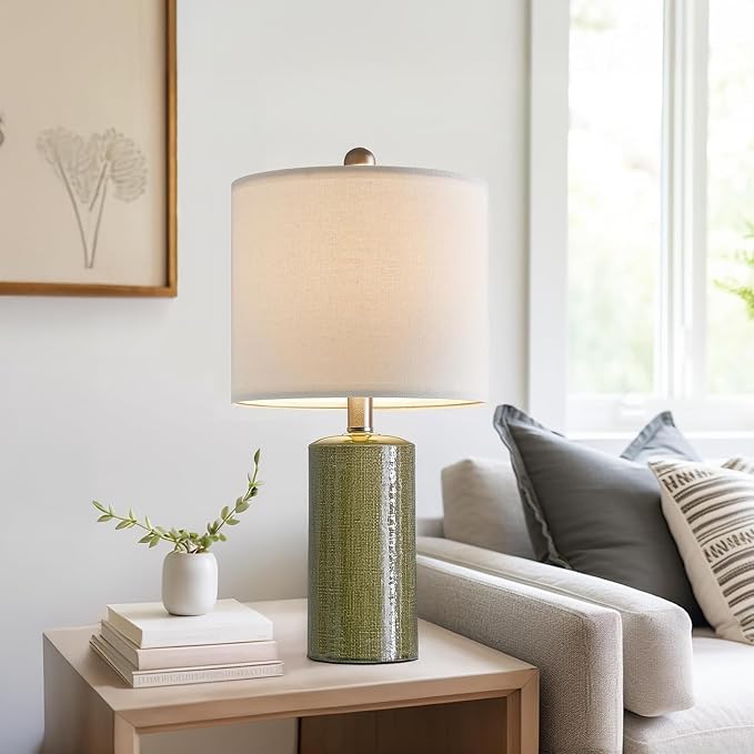 G-SAFAVA 20.25" Small Table Lamps Set of 2 Modern Ceramic Lamps for Living Room Farmhouse Bedside Lamps Boho Lamps for Night Stands Green Bedroom Lamps Side Table Lamps End Table Lamps