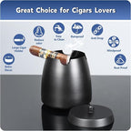 Cigar Ashtray with Lid for Outdoors Indoors Outside Patio Home Black Decor,Large Holder Ash tray Windproof,Cigar Accessories Gift for Men Dad Husband Boyfriend (Extra Large)