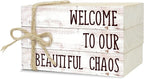 Ycyfckdr Decorative Wood Book Stack for Home, Welcome to Our Beautiful Chaos, Rustic Table and Living Room Bookshelf Farmhouse Decor (L70)